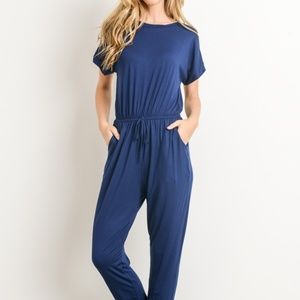 Solid, short sleeve jumpsuit